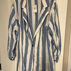 NEW Ashley Stewart Blue and White Striped Blazer